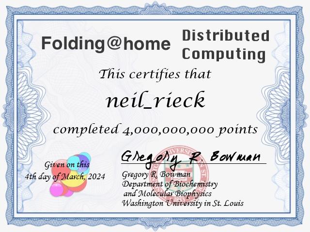 FAH points certificate for Neil Rieck