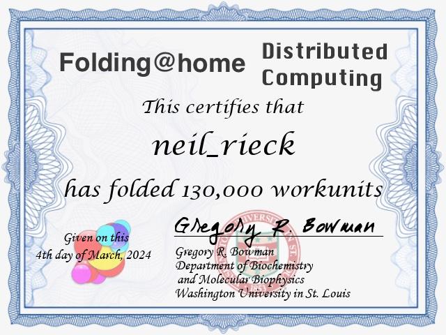 FAH WU certificate for Neil Rieck